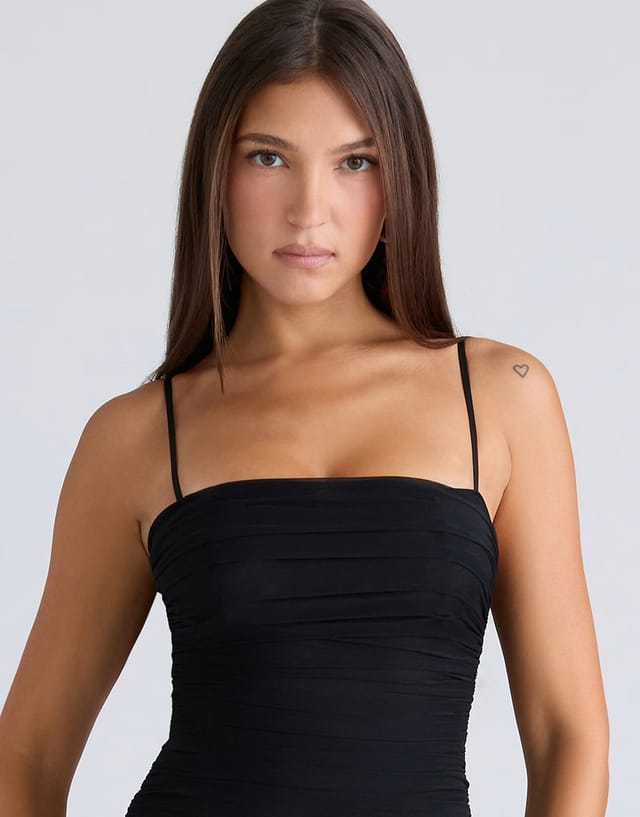 ASOS House of CB Fornarina black stretch mesh gathered maxi dress in black - 2