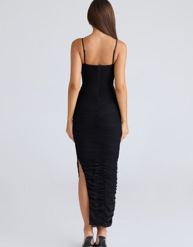 ASOS House of CB Fornarina black stretch mesh gathered maxi dress in black - 3