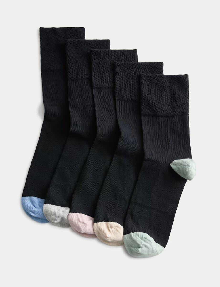 Marks & Spencer M&S 5pk Cotton Rich Soft Top Ankle High Socks Black Mix