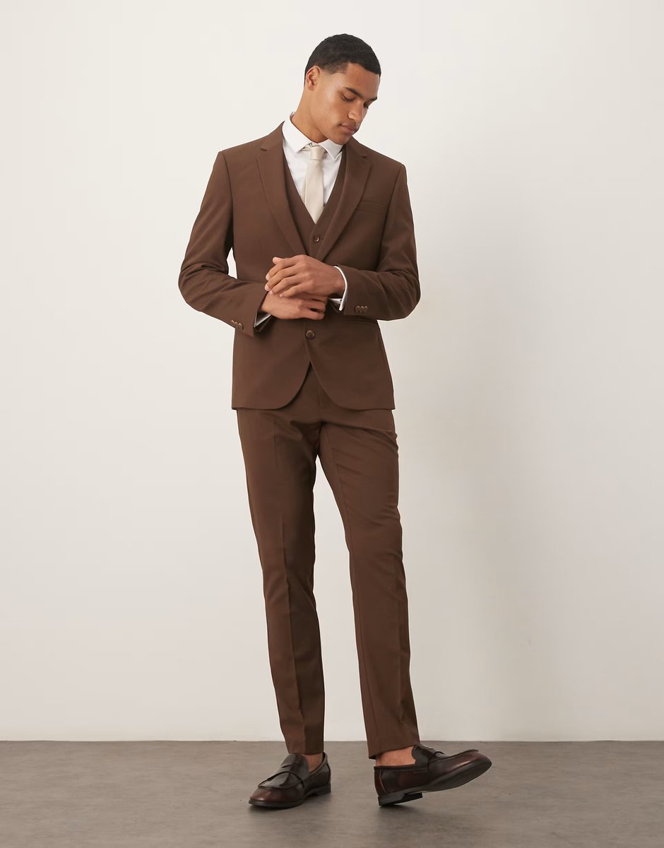 ASOS ASOS DESIGN skinny suit jacket in dark brown - 2