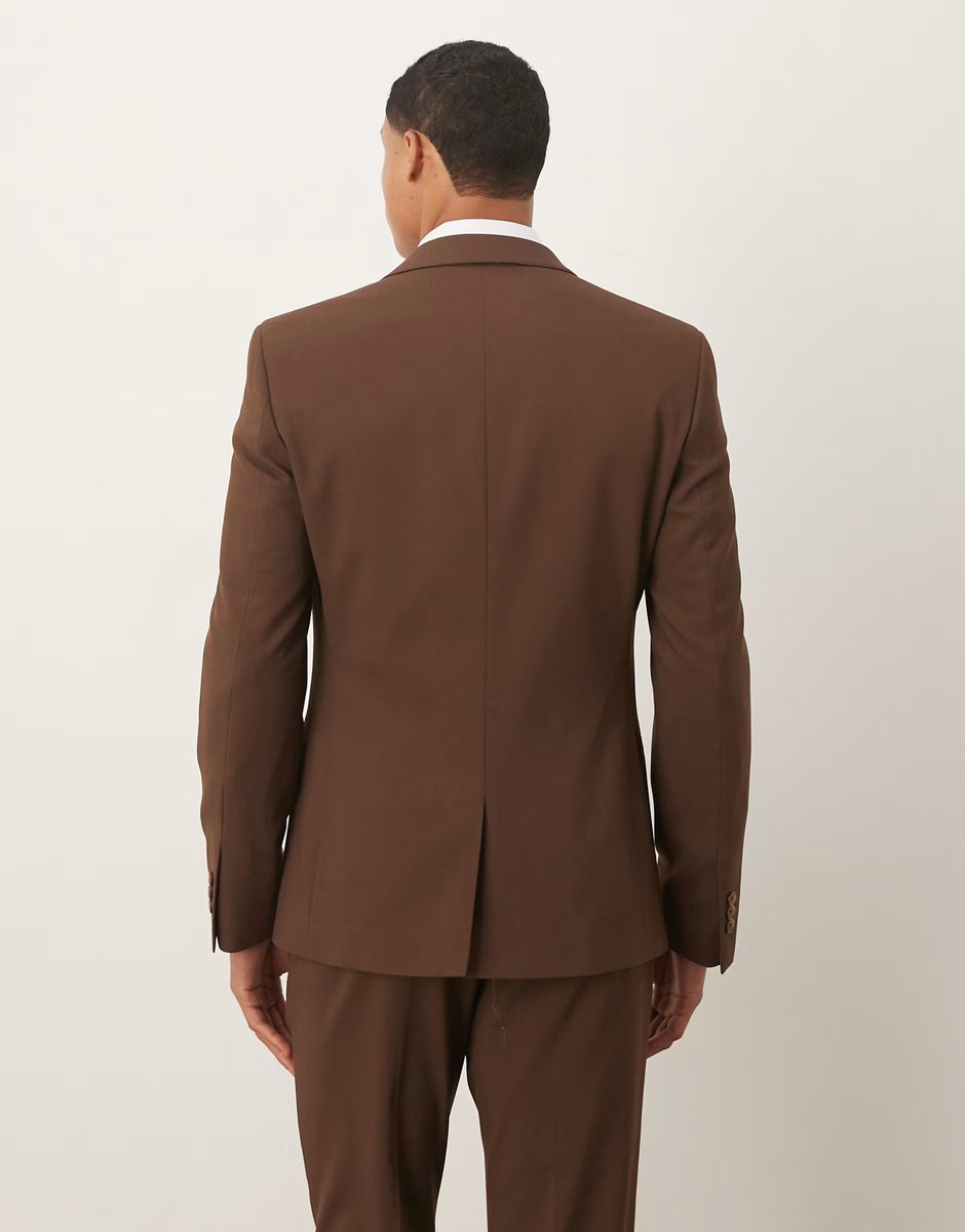 ASOS ASOS DESIGN skinny suit jacket in dark brown - 3