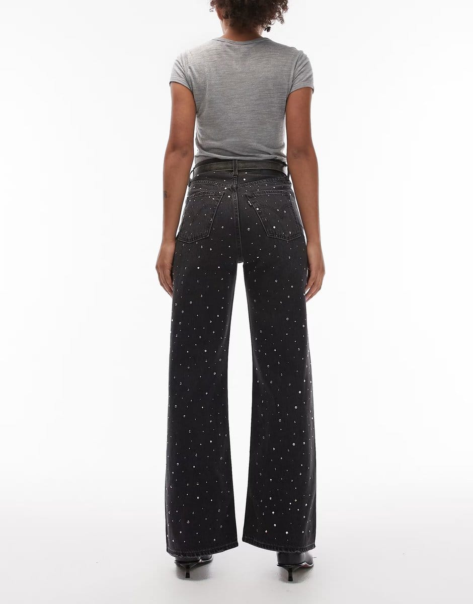 ASOS Levi's ribcage embellished wide leg jeans in black - 4