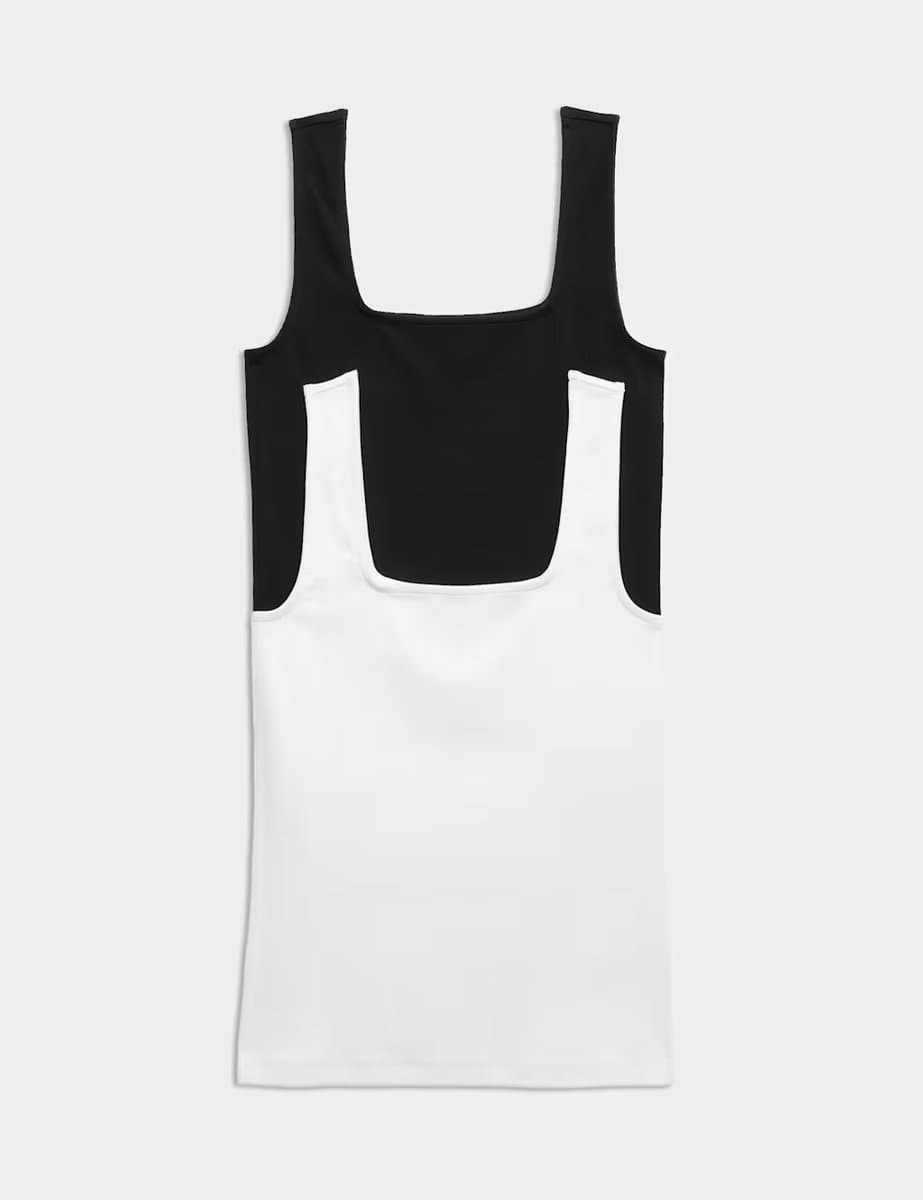 Marks & Spencer M&S Cotton Rich Square Neck Vests Pack in Black/White