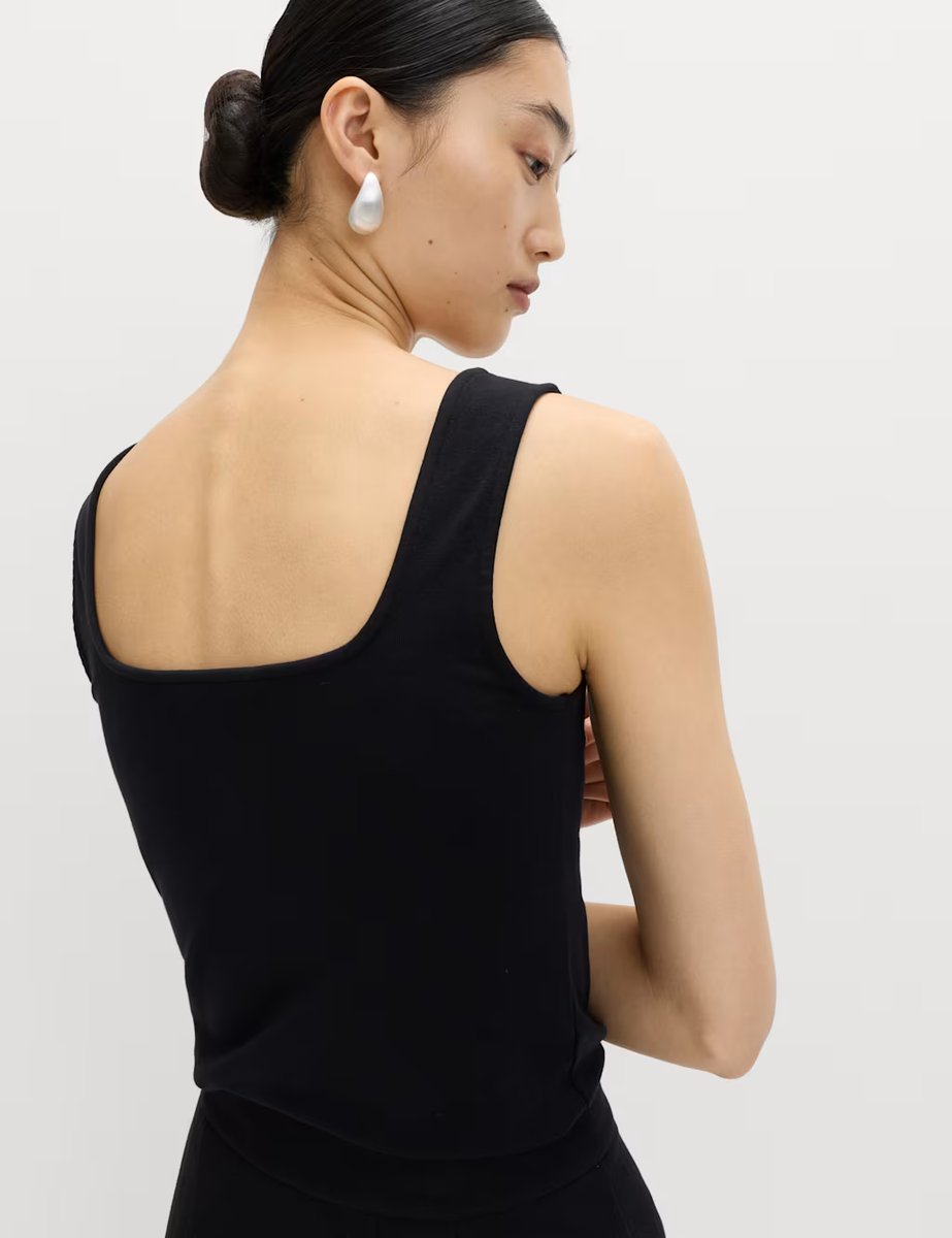 Marks & Spencer M&S 2 Pack Cotton Rich Square Neck Vests Black/White - 3