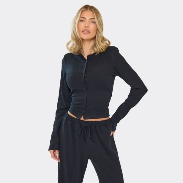 EGO EGO Shoulder Pad Button Up Fitted Top in Black