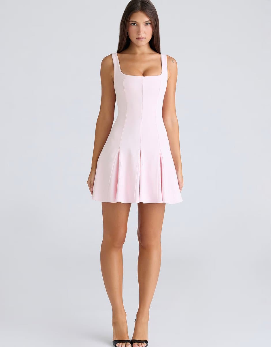 ASOS House of CB Amelie Ballerina Pink Stretch Flare Mini Dress