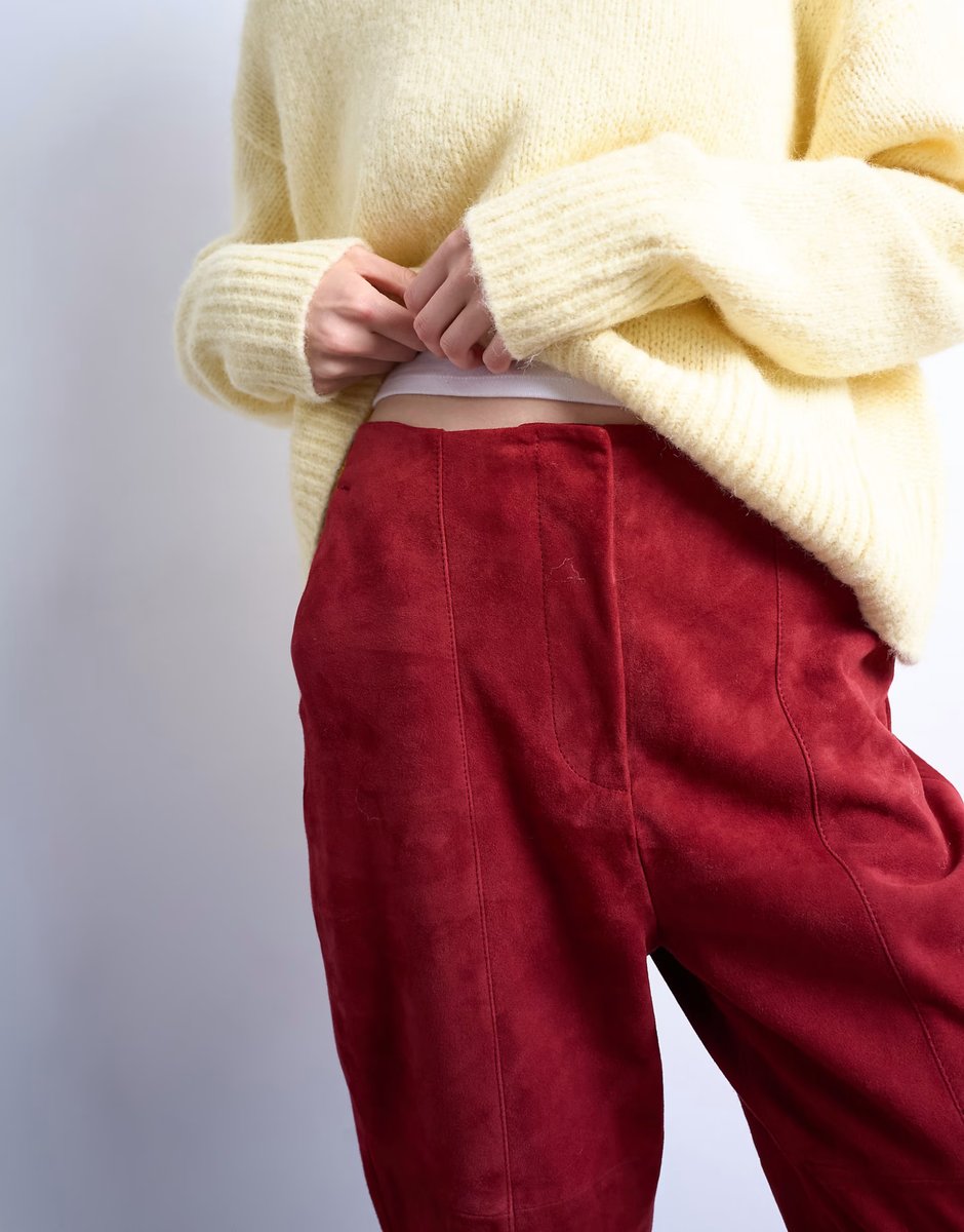 ASOS Topshop co ord real suede flare trousers in red - 3