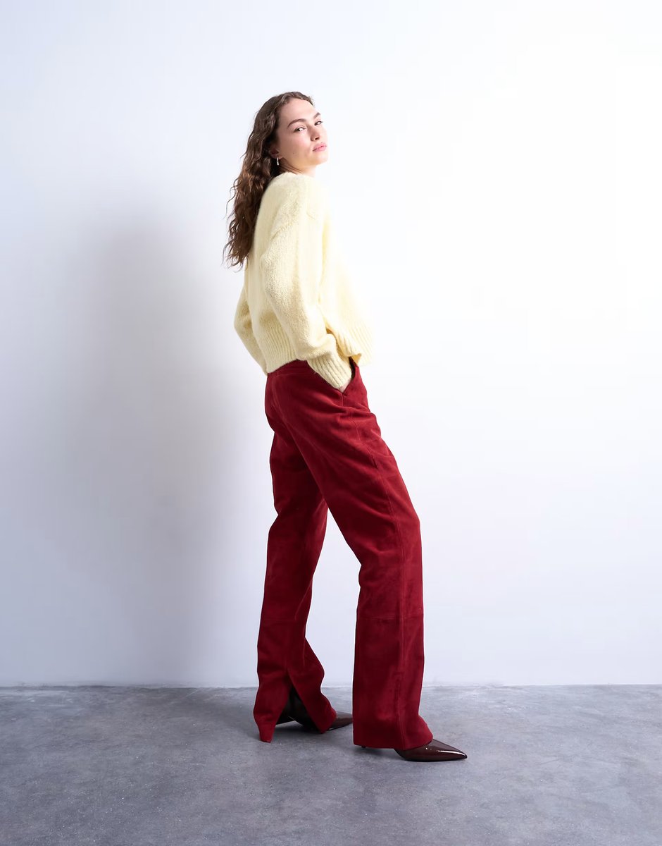 ASOS Topshop co ord real suede flare trousers in red - 4