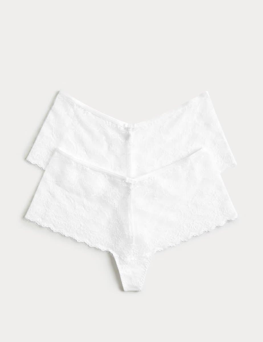 Marks & Spencer M&S Floral Lace High Rise Knicker Shorts in White