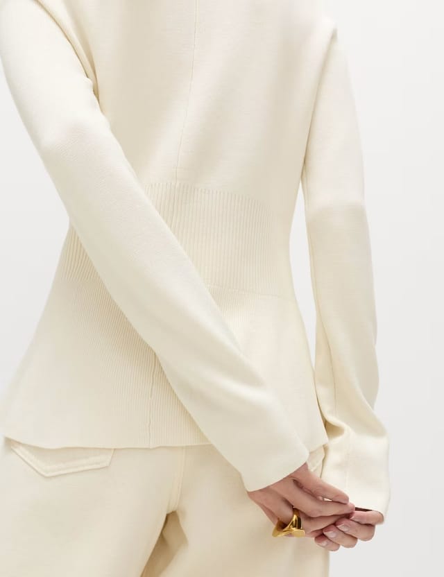 Marks & Spencer M&S Crew Neck Peplum Slim Fit Cardigan Ivory - 3