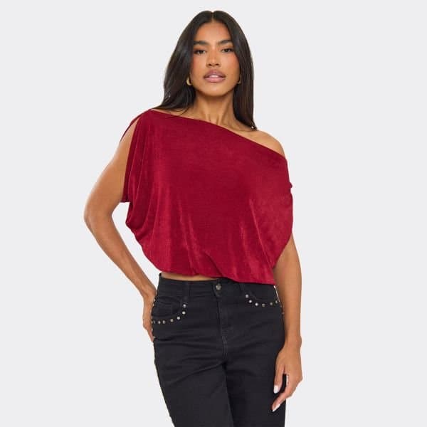 EGO EGO Off-The-Shoulder Drape Detail Top in Burgundy