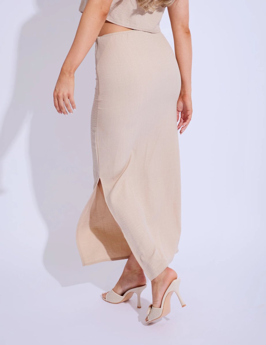 Public Desire Linen Look Maxi Skirt Co-ord Beige - 4
