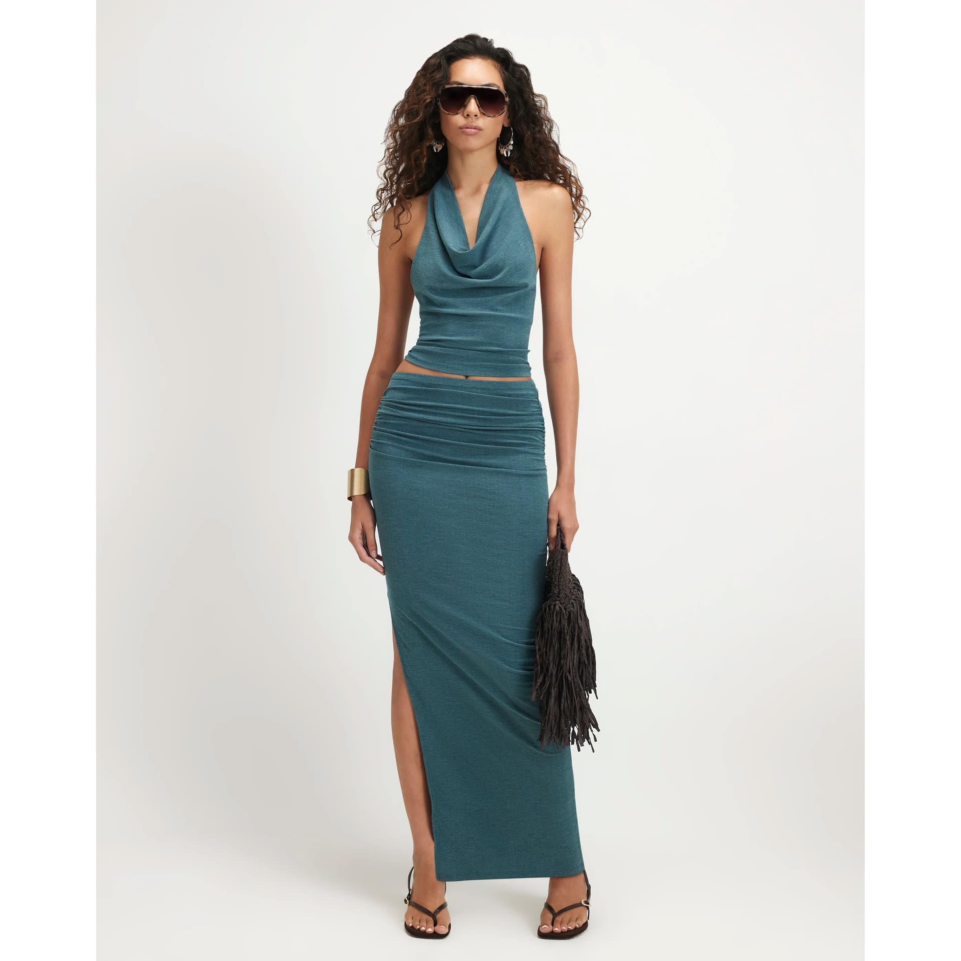 River Island River Island Womens Green Washed Drape Side Maxi Skirt