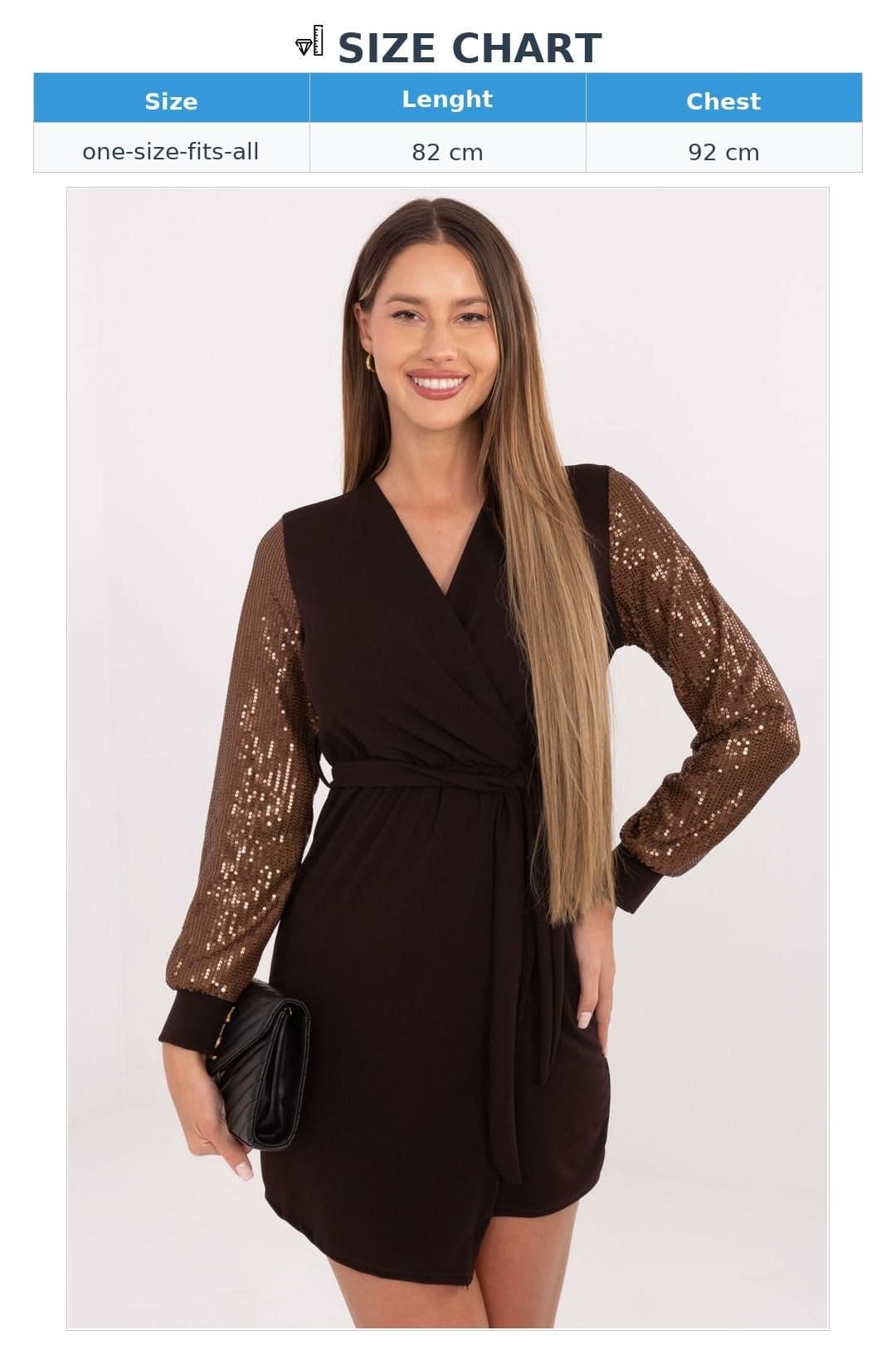 Love Lace Love Lace Women's Sequin Wrap Pencil Mini Dress with Long Sleeves in Brown - 4