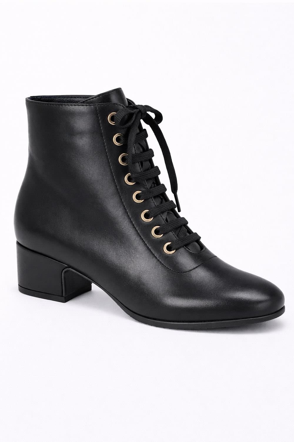Spot On Spot On Women's Low Block Heel Lace-Up Ankle Boot with Metal Eyelets in Black