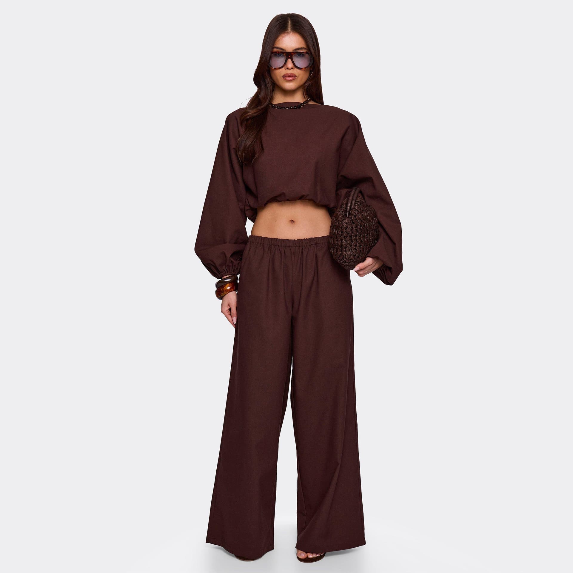 EGO EGO Brown Linen Wide Leg Trousers