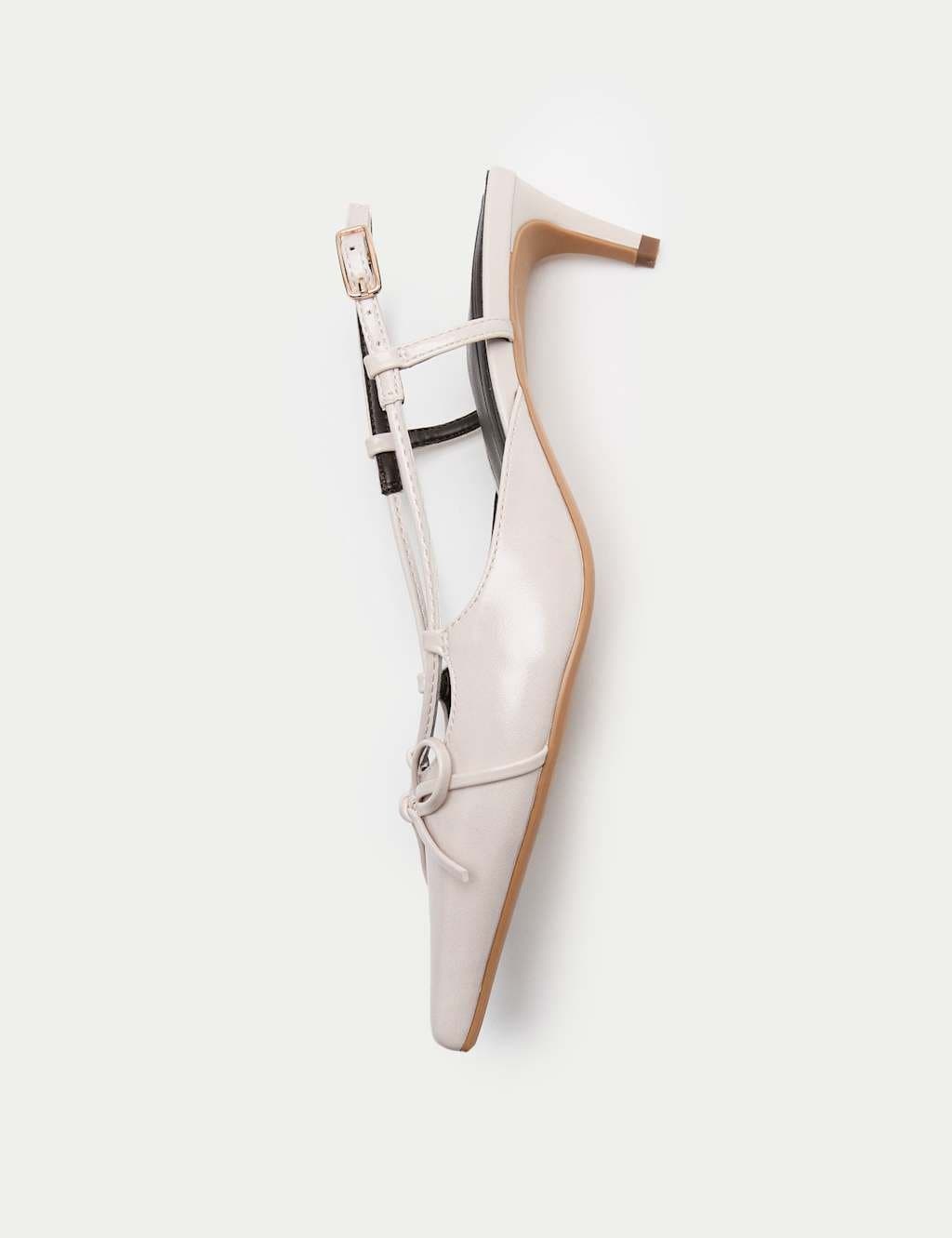 Marks & Spencer M&S Soft White Bow Kitten Heel Pointed Slingback Shoes