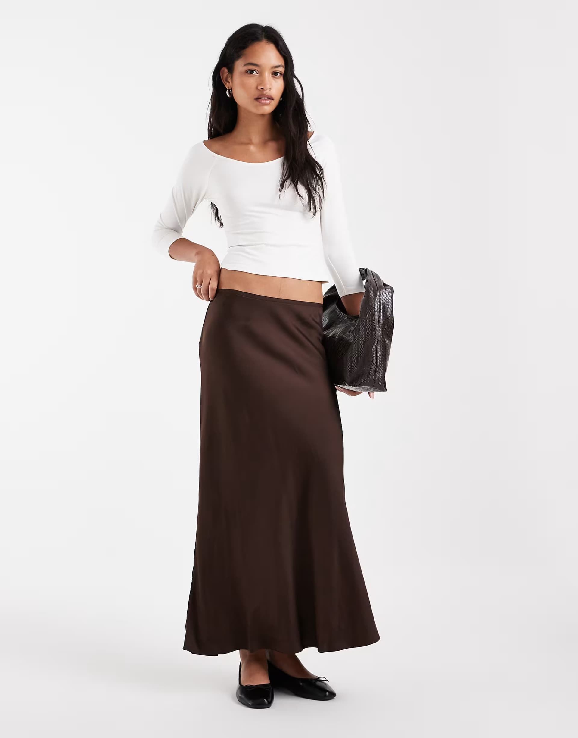 ASOS & Other Stories satin midi skirt in chocolate brown 