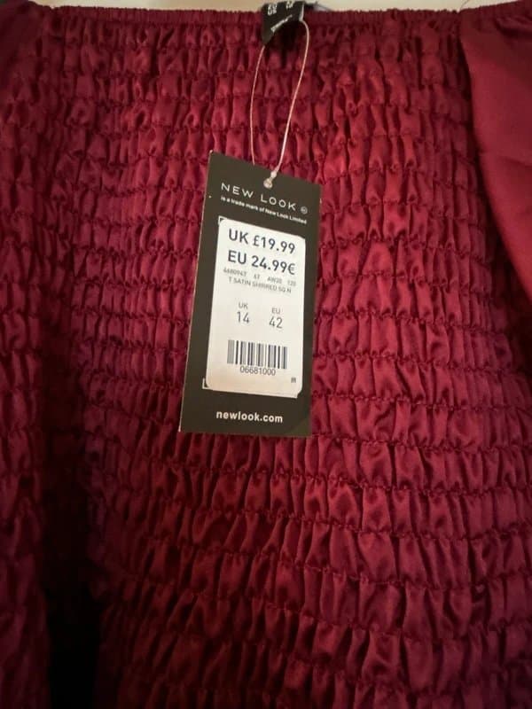 New Look Burgundy ruched body silky top (fits sizes 12-14).