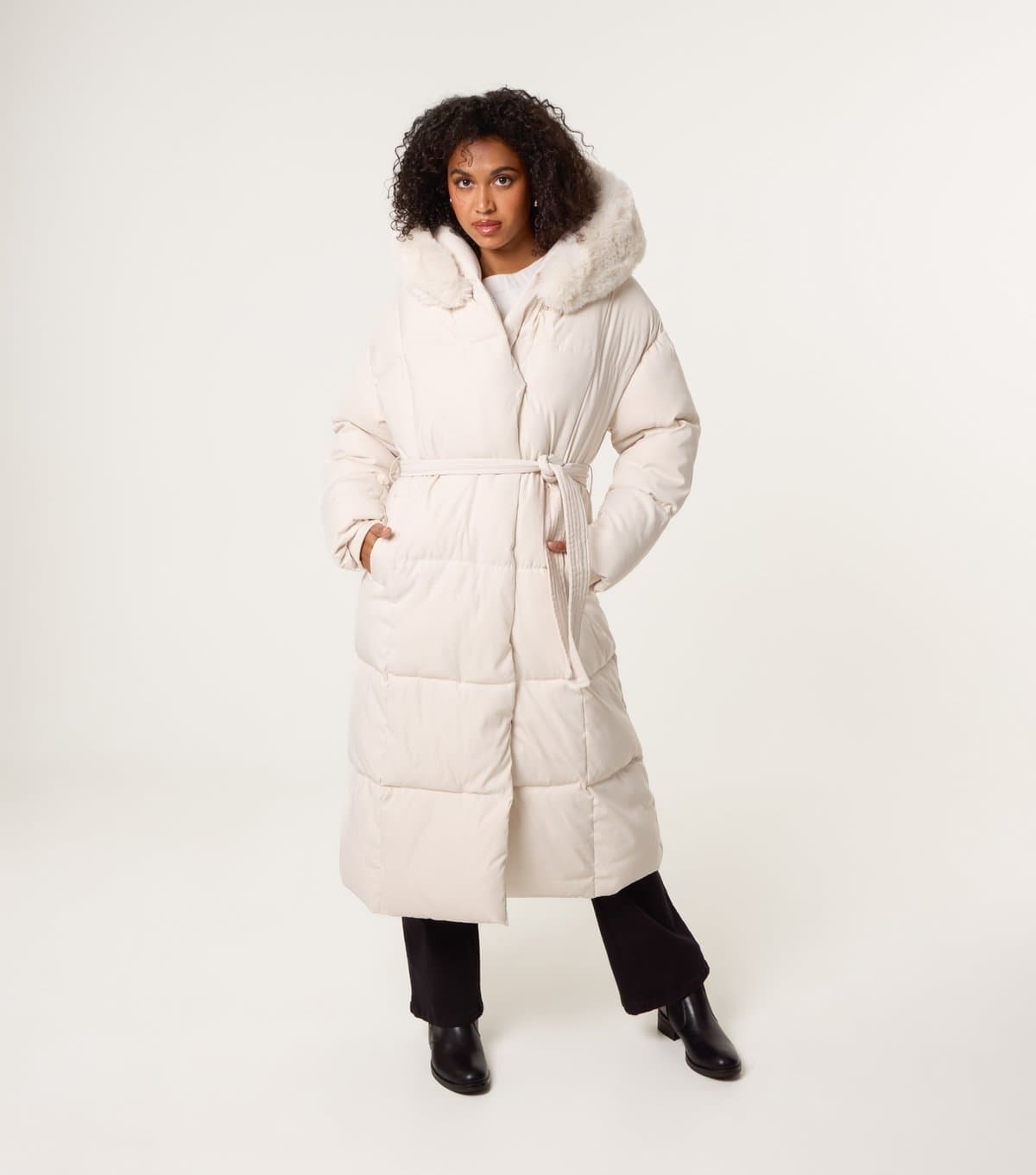 Blue Vanilla Women's Stone Long Hooded Puffer Coat Blue Vanilla New Look