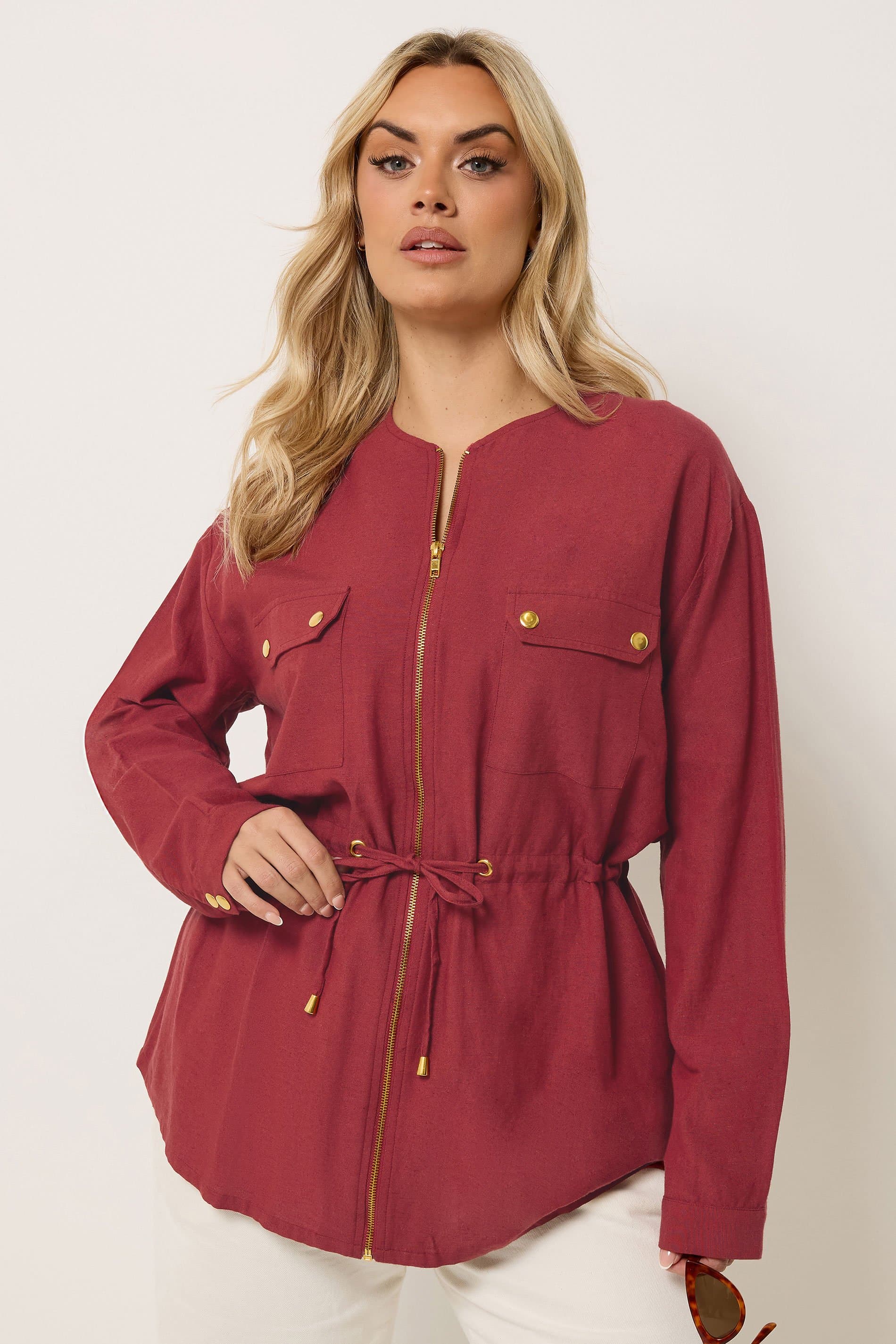 Yours Plus Size Red Linen Shacket