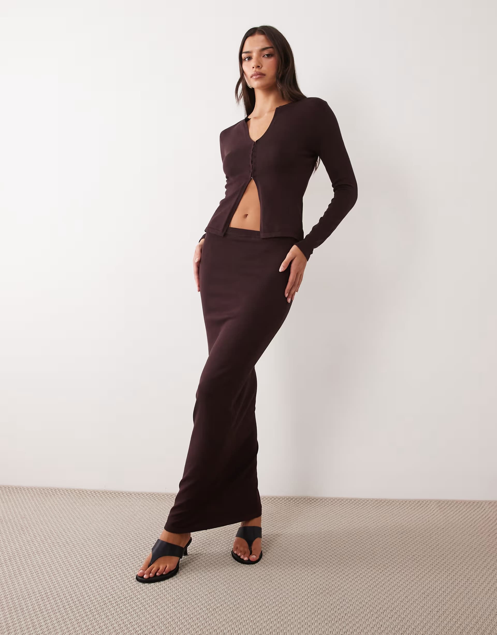 ASOS Kaiia exclusive fine knit maxi column skirt co-ord in brown