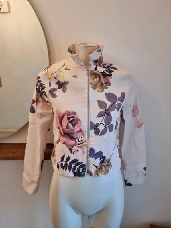 ASOS ASOS Floral Zip Up Cropped Jacket Blazer UK 8 Pink Rose Print Occasion