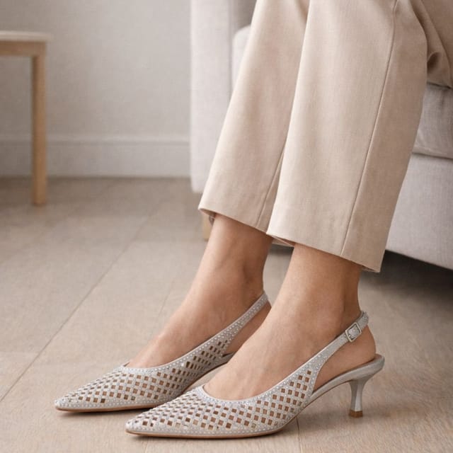 Truffle Collection Truffle Collection Women's Slingbacks Buckle Strap Polyurethane Pointed Toe Kitten Heel Shoes in Silver - 2