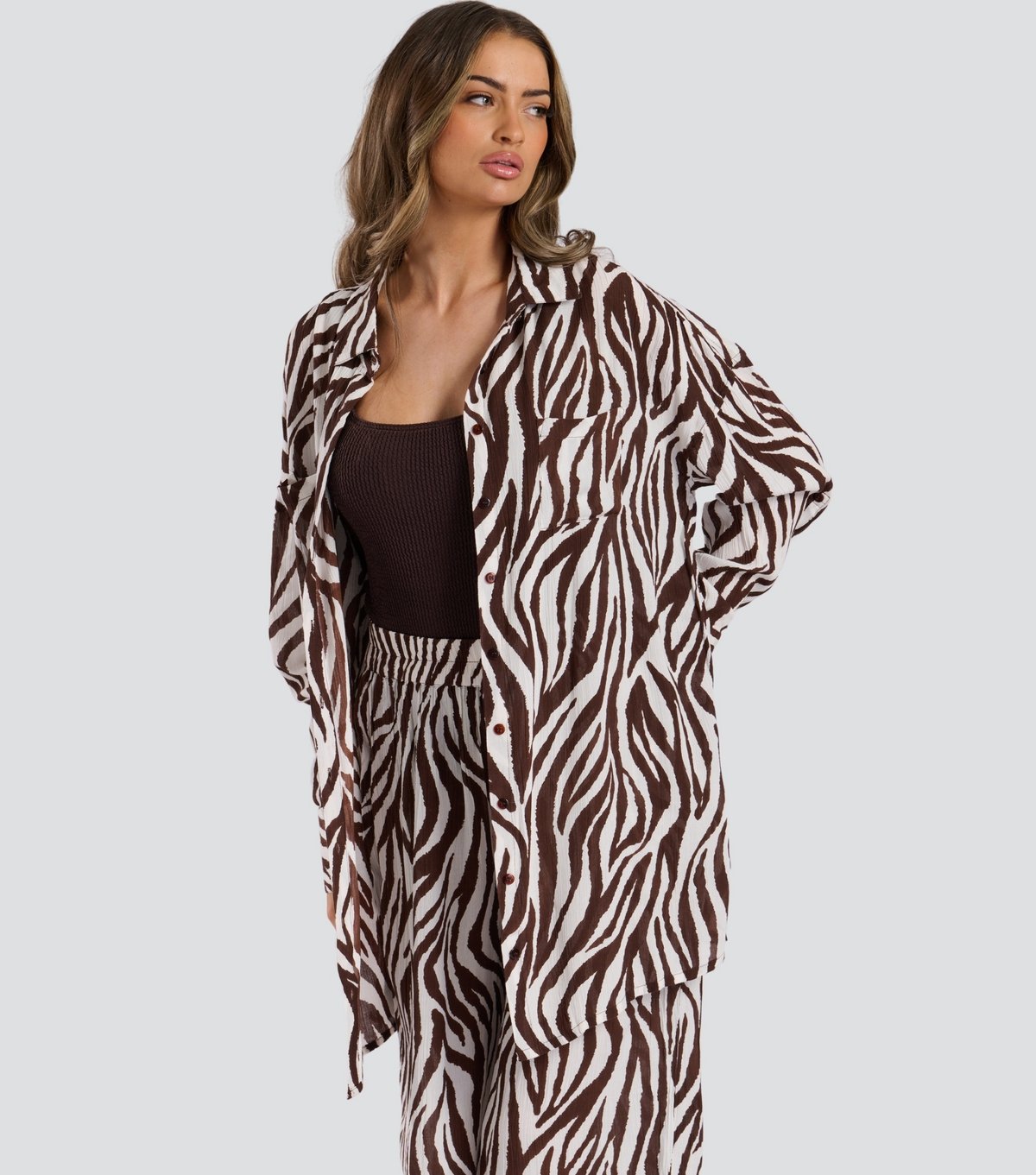 South Beach Women's Brown Zebra-Print Beach Shirt South Beach New Look - 2