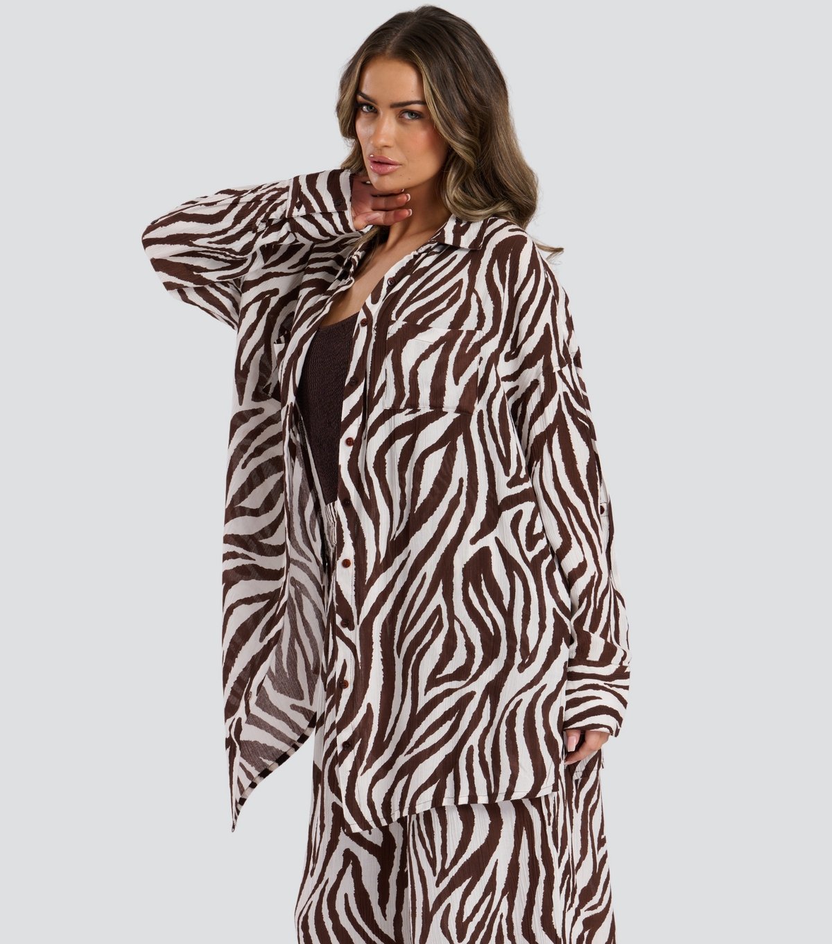 South Beach Women's Brown Zebra-Print Beach Shirt South Beach New Look - 3
