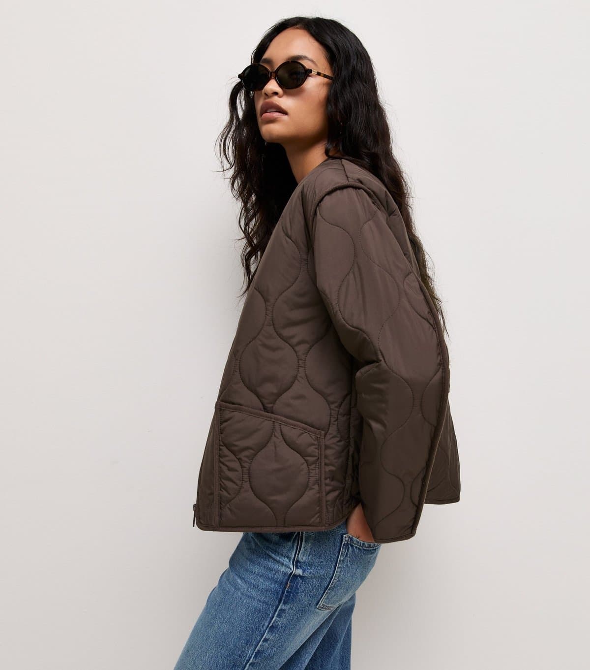New Look Women's Dark Brown Quilted Padded Jacket New Look