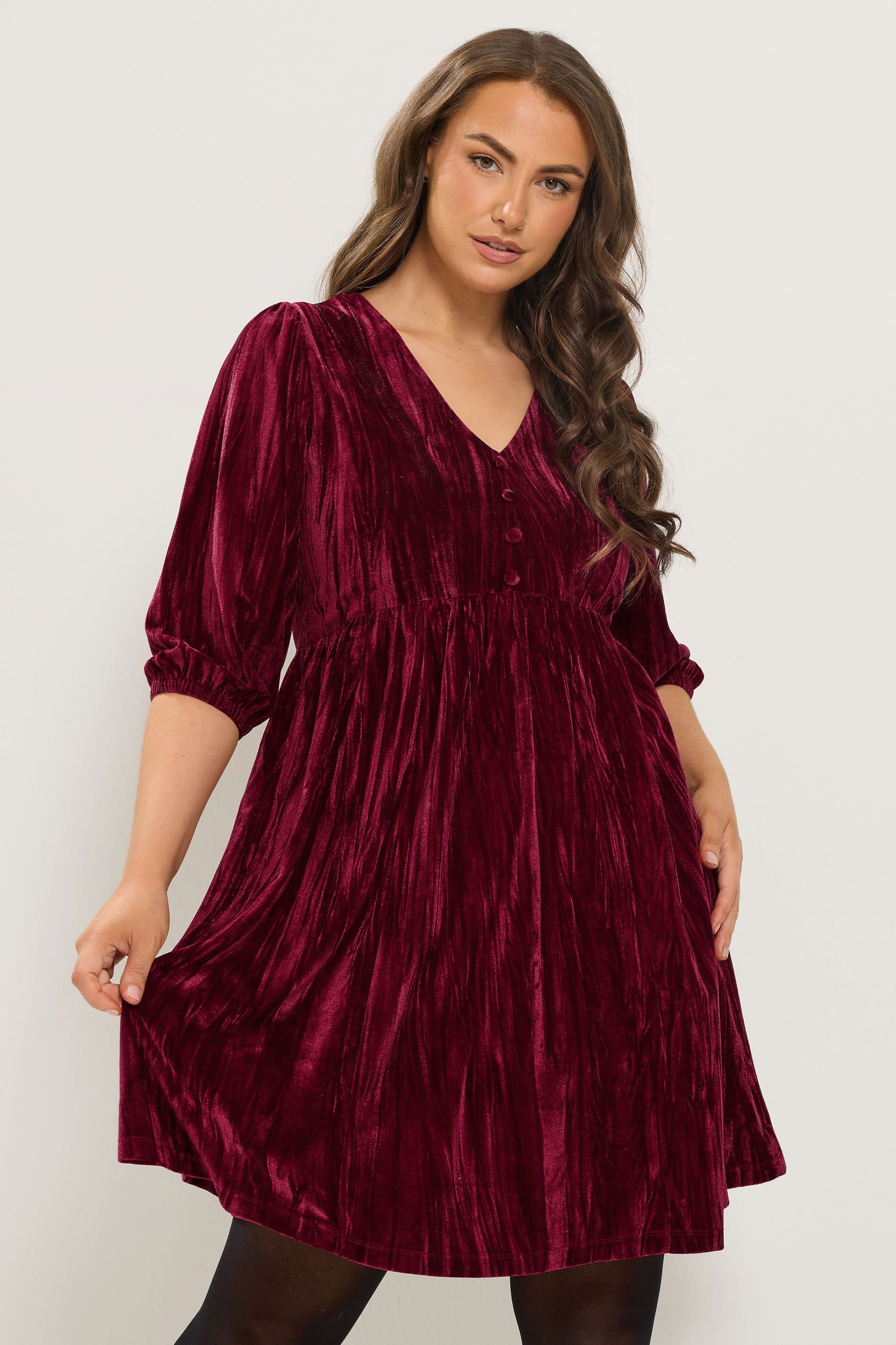 Yours Plus Size Red Crushed Velour Tea Dress