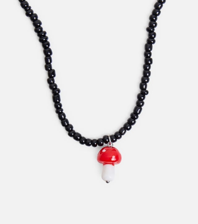 Public Desire Black Beaded Mushroom Pendant Necklace Public Desire New Look - 2