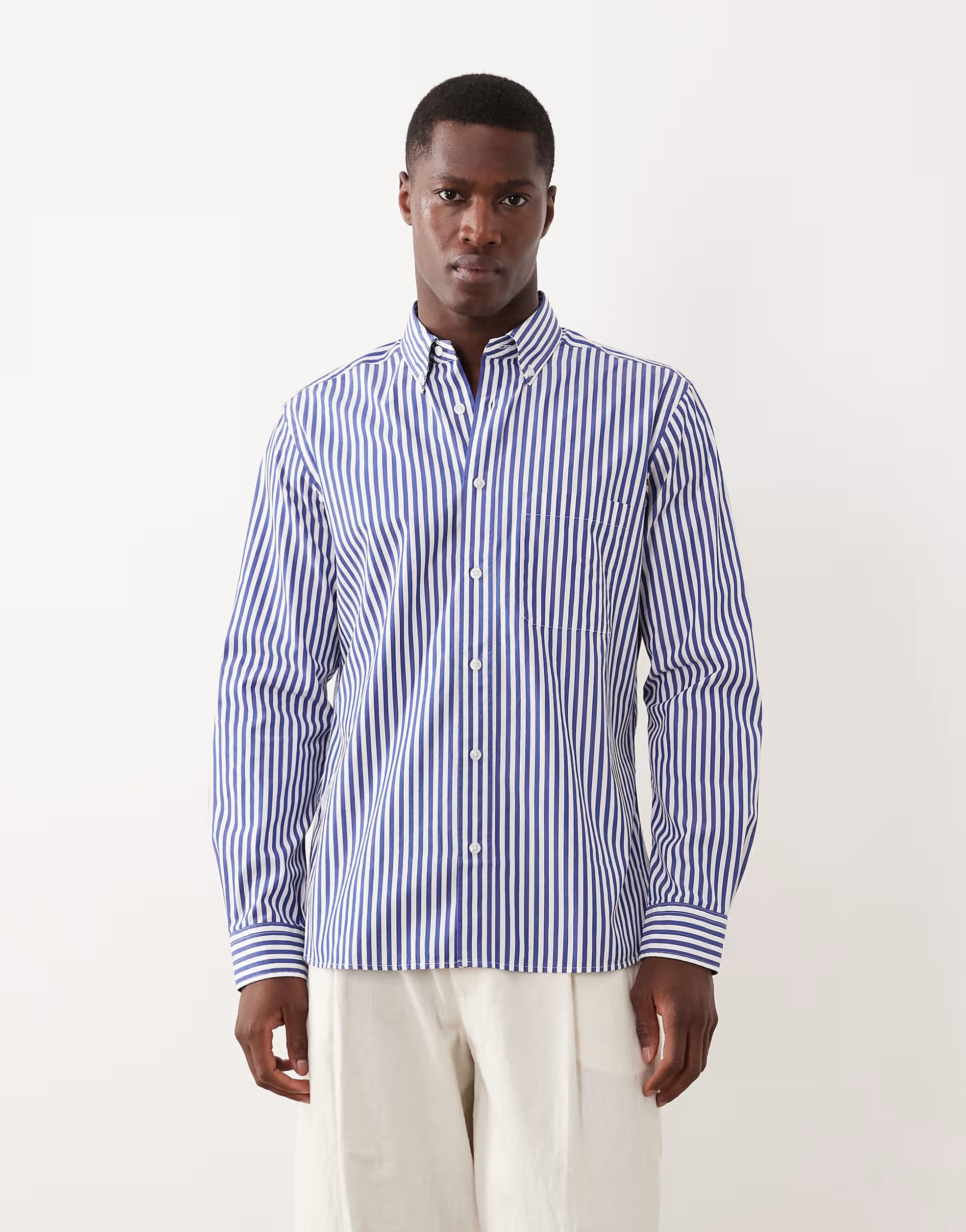 ASOS Mango 100% cotton striped shirt in blue - 1