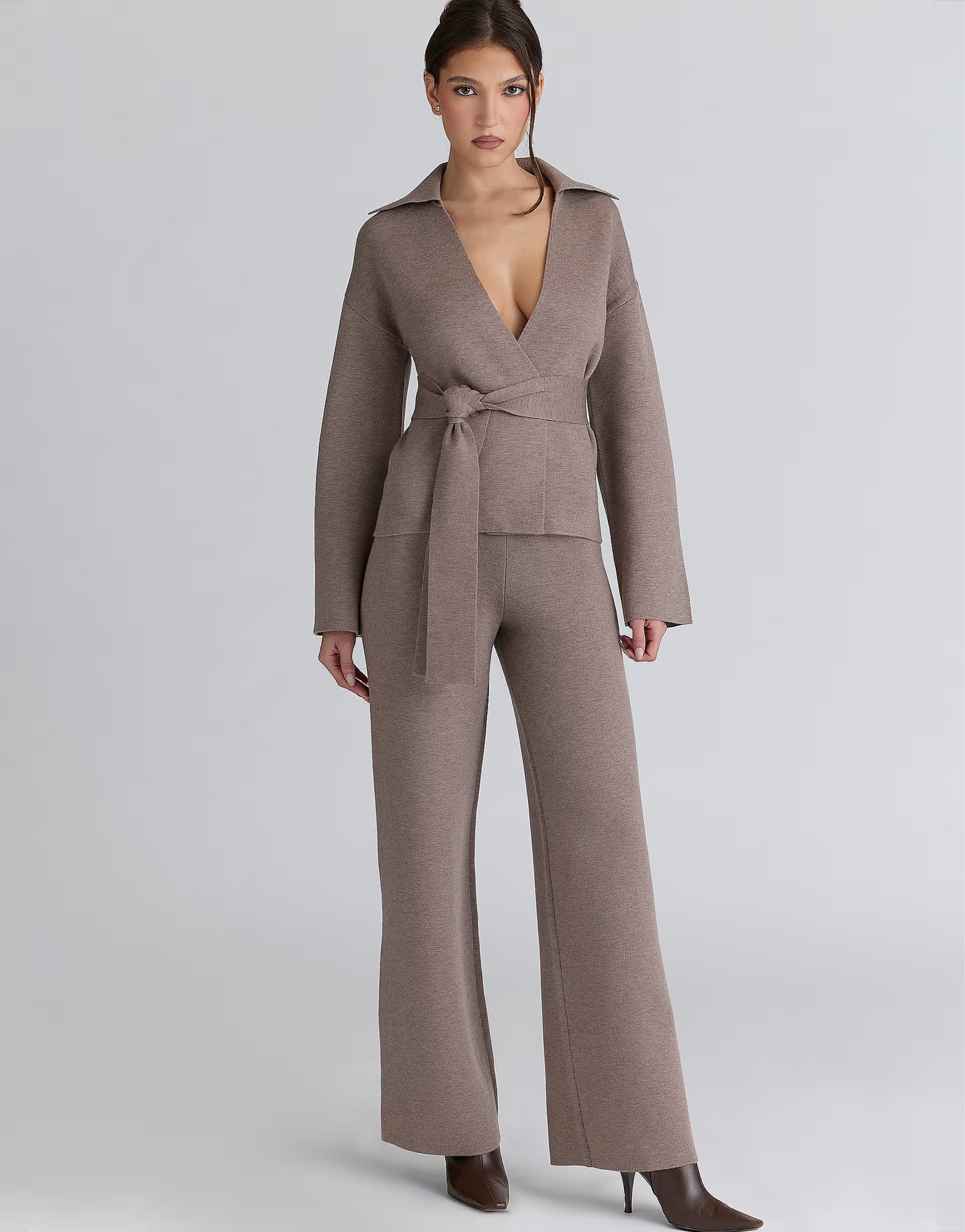 ASOS House of CB Avery taupe wool wide leg trousers in taupe