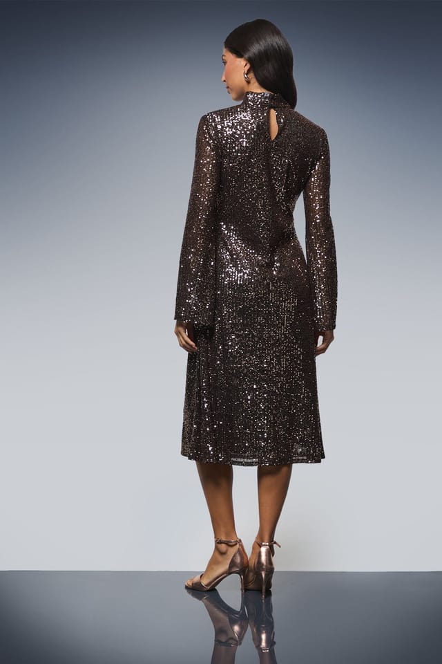 Wallis Wallis Women's High Neck Sequin Midi Dress in Black - 3