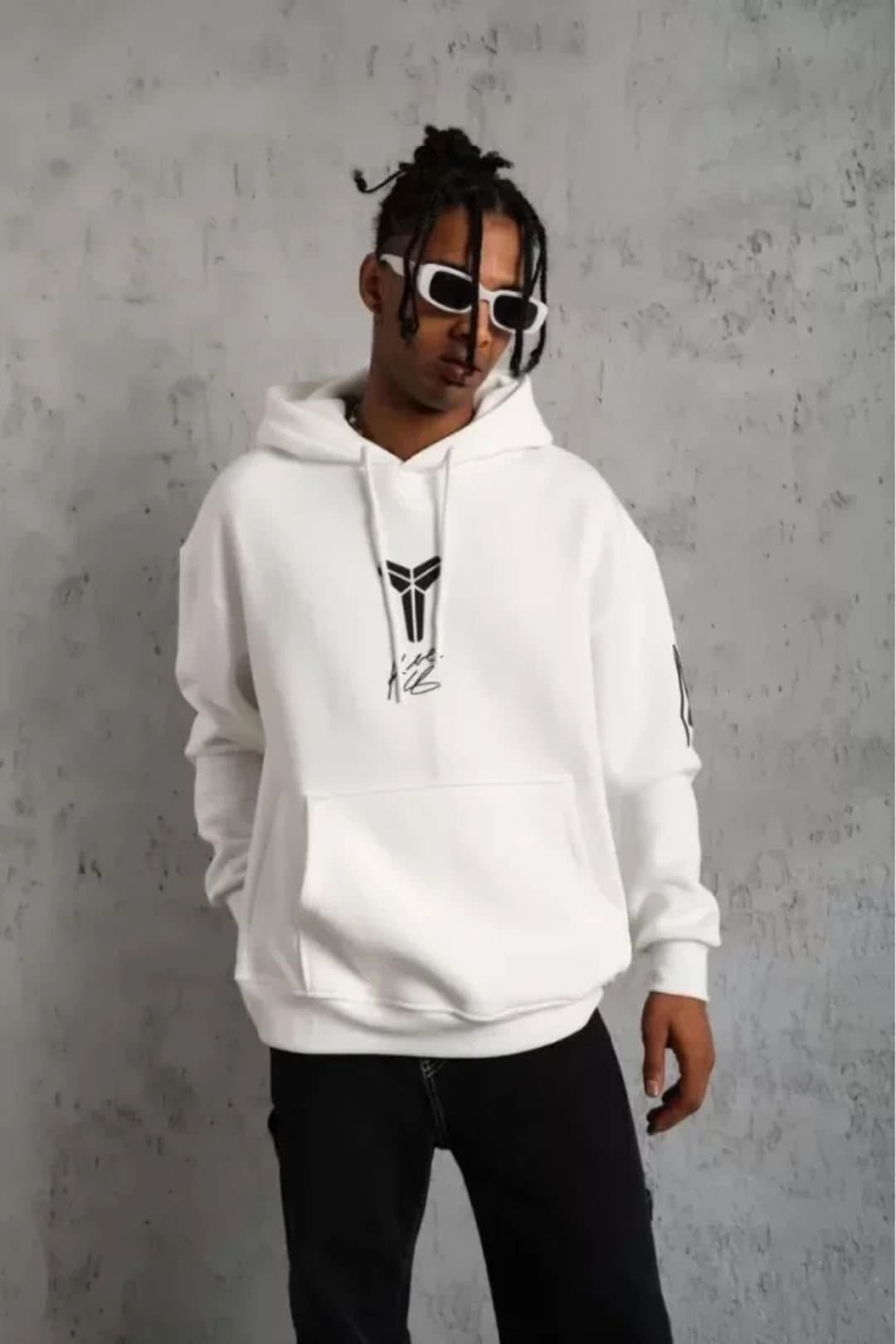 Janes Janes Men's Oversized Hooded Sweatshirt Pocket in White