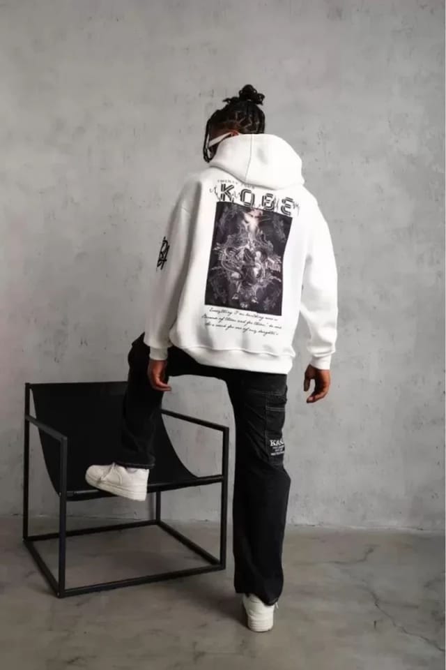 Janes Janes Men's Oversized Hooded Sweatshirt Pocket in White - 2
