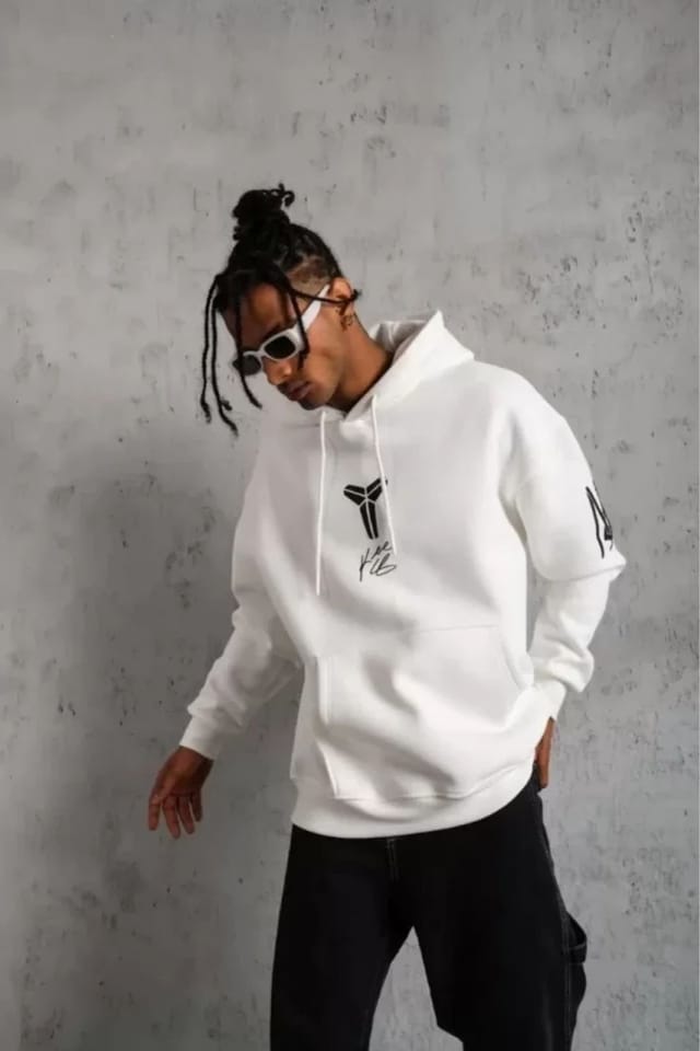 Janes Janes Men's Oversized Hooded Sweatshirt Pocket in White - 3