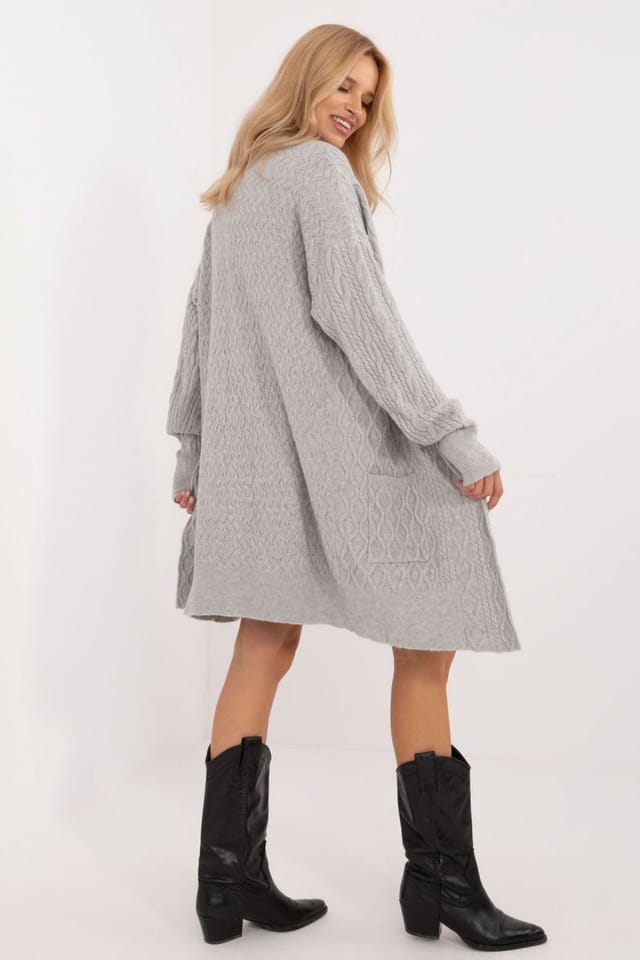 Love Lace Love Lace Women's Long Open Front Textured Cardigan with Pockets in Grey - 3