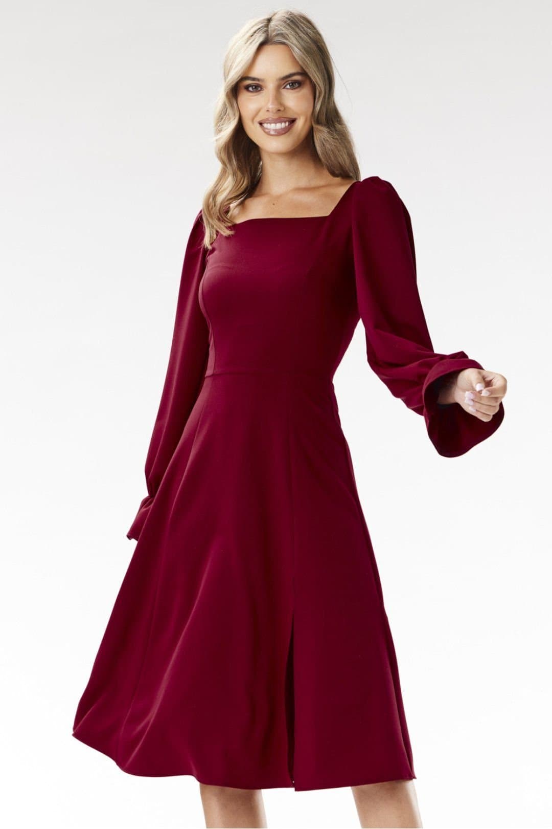 Love Lace Love Lace Burgundy Mock Neck Midi Cocktail Dress