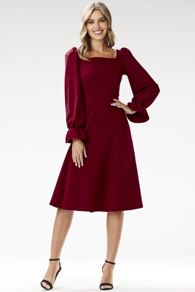 Love Lace Love Lace Women's Elegant Midi Cocktail Dress Mock Neck in Burgundy - 2