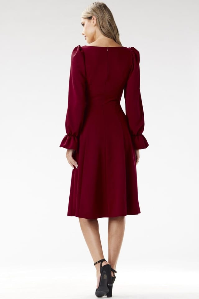 Love Lace Love Lace Women's Elegant Midi Cocktail Dress Mock Neck in Burgundy - 3