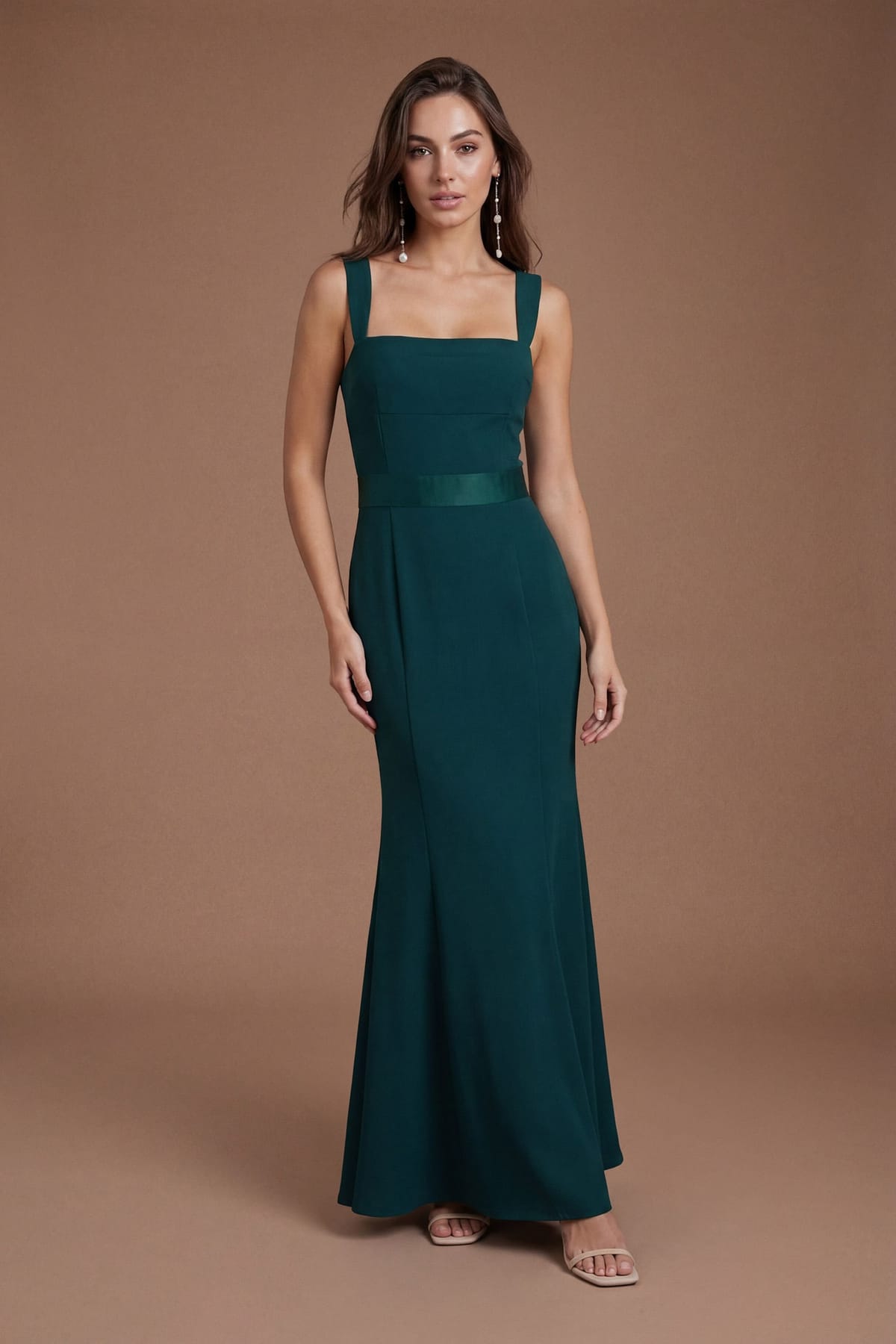 Coast Coast Women's Strappy Satin Bridesmaid Dress With Tie Back Detail in Emerald - 1