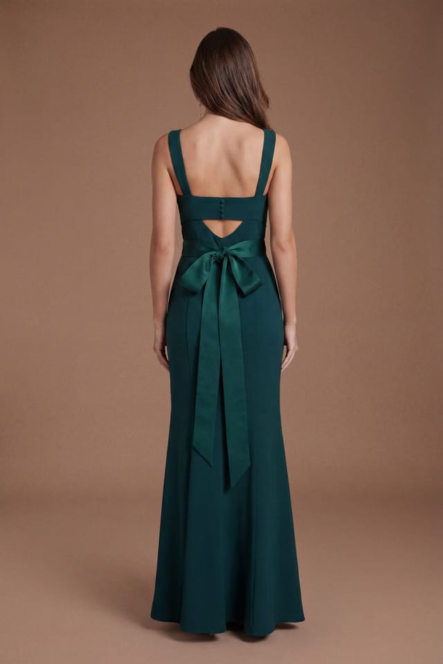 Coast Coast Women's Strappy Satin Bridesmaid Dress With Tie Back Detail in Emerald - 3