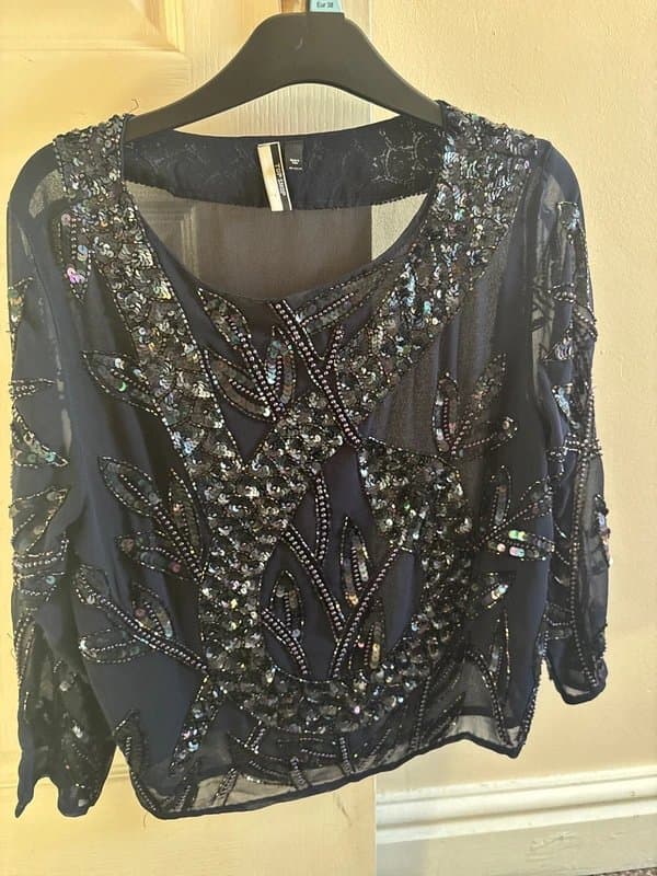 Topshop Topshop blue navy sequin blouse