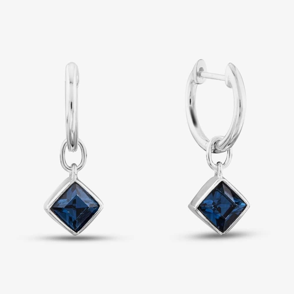 T.H.Baker T.H.Baker Sterling Silver Blue Crystal Drop Hoop Earrings E6085L