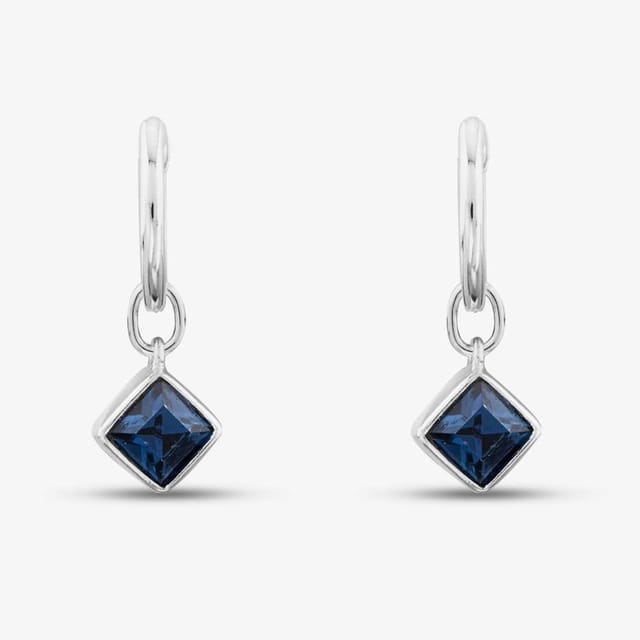 T.H.Baker T.H.Baker Women's Sterling Silver Blue Crystal Drop Hoop Earrings E6085L - 2