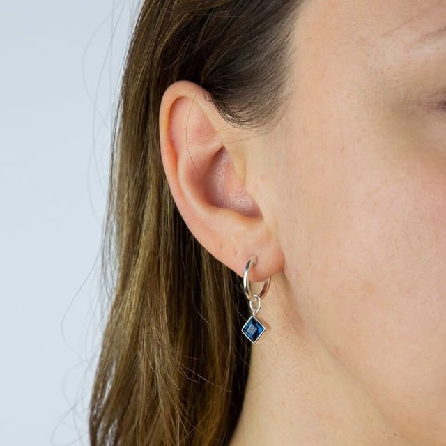 T.H.Baker T.H.Baker Women's Sterling Silver Blue Crystal Drop Hoop Earrings E6085L - 3