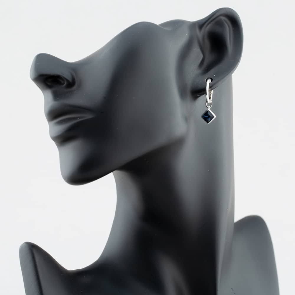 T.H.Baker T.H.Baker Women's Sterling Silver Blue Crystal Drop Hoop Earrings E6085L - 4